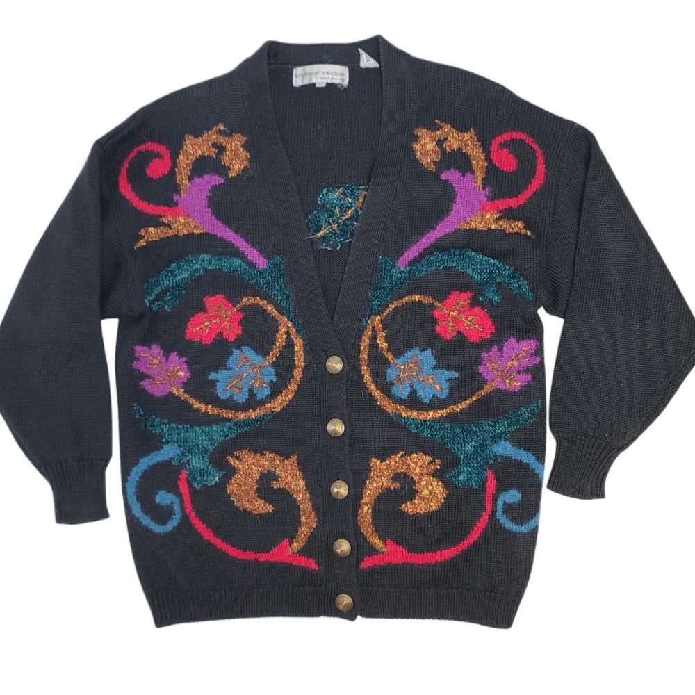 Tony lambert collection fall leaf knit Mohair wool fiber blend cardigan large